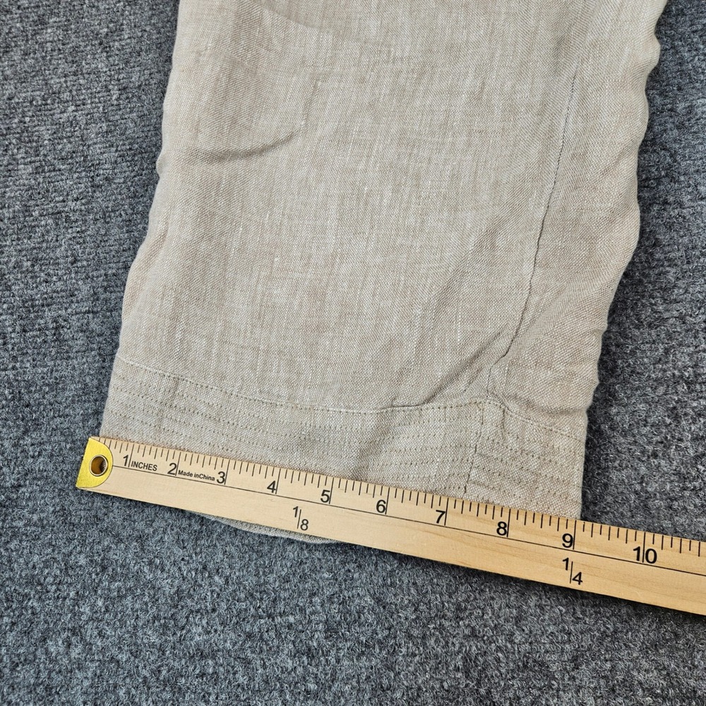 Pure Jill Linen Crop Pants Oatmeal Beige Wide Leg Elastic Waist Petite Medium - Picture 8 of 10